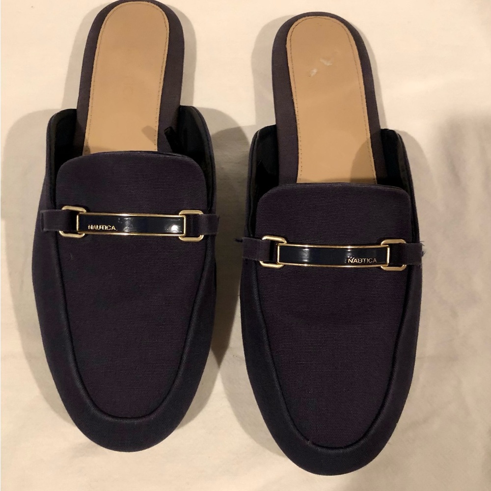 Nautica Women's Navy Mules with Gold Detail